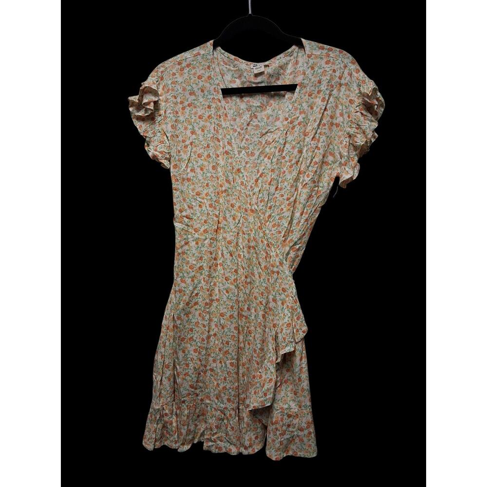 Billabong Wrap& Roll Multicolor Floral Mini Dress Ruffles Cottagecore Medium NWT